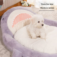 Thick Warm Cat Bed Pad Soft Shark Pattern