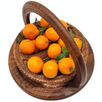 Pakistan Wooden Carved Fruit Basket Decorative Souvenir