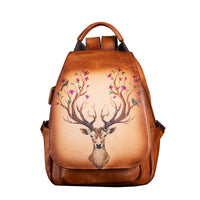 Original Design Printed Genuine Leather Backpack