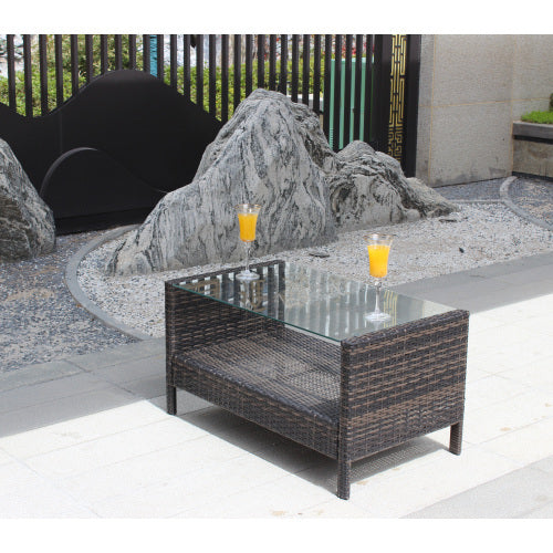 Outdoor Patio Furniture Coffee Table With Clear Tempered Glass