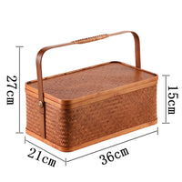 Bamboo Cabas Food Container Double Layer With Lid Rectangular Portable Tea Storage Box