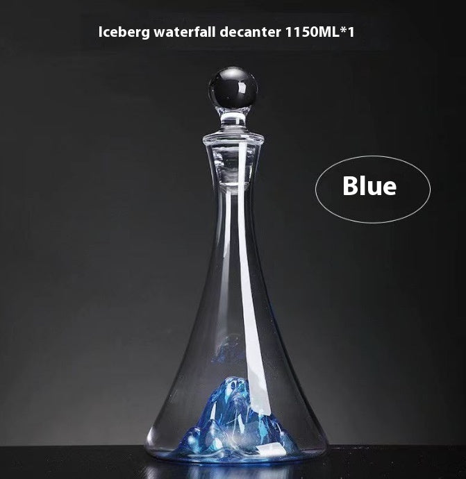 Blue Gold Mountain Waterfall Decanter With Lid