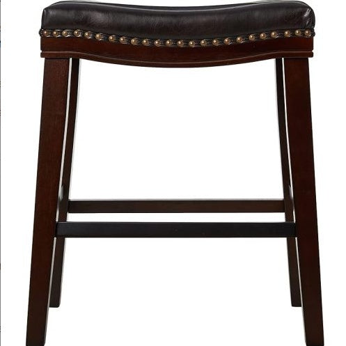 Contemporary Upholstered Saddle Counter Stool With Nailhead Trim Dark Brown