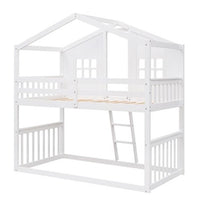 Bunk House Bed With Ladder, Wooden Bed - White