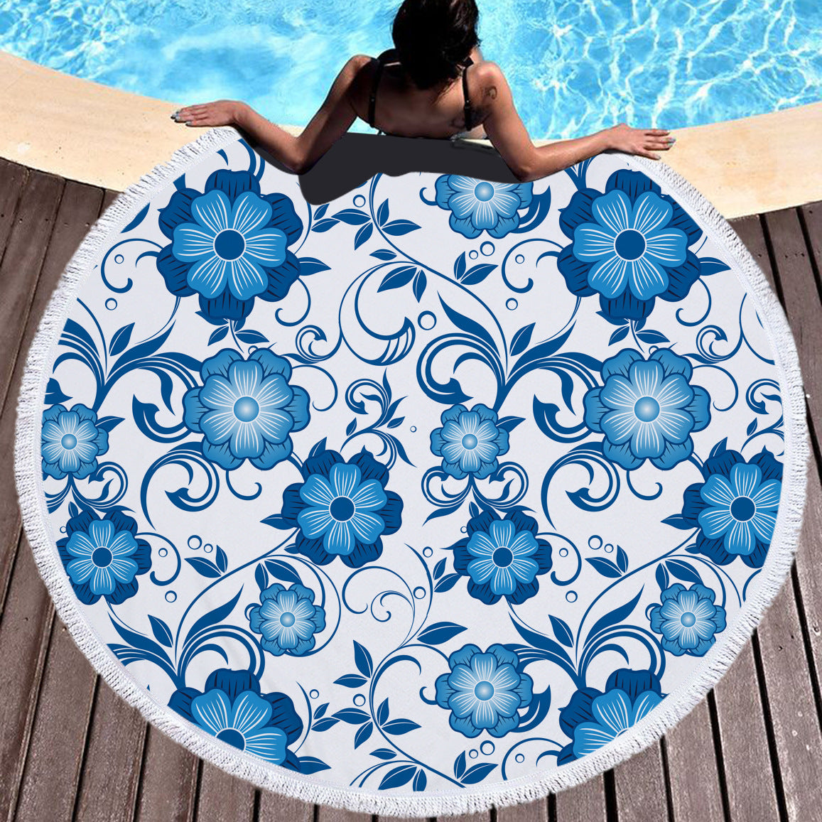 Non shedding microfiber round beach towel