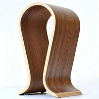 Curved wooden headphone rack