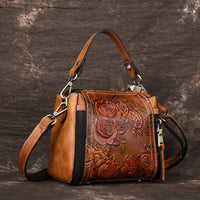 Retro leather female bag hand embossed handbag top layer cowhide fashion wild single shoulder diagonal bucket backpack