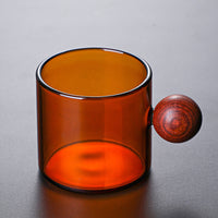 Glass Coffee Cup Stained Glass Cup Glass Tea Cup Coffee Set Glass Individual Cup Wooden Handle Cup