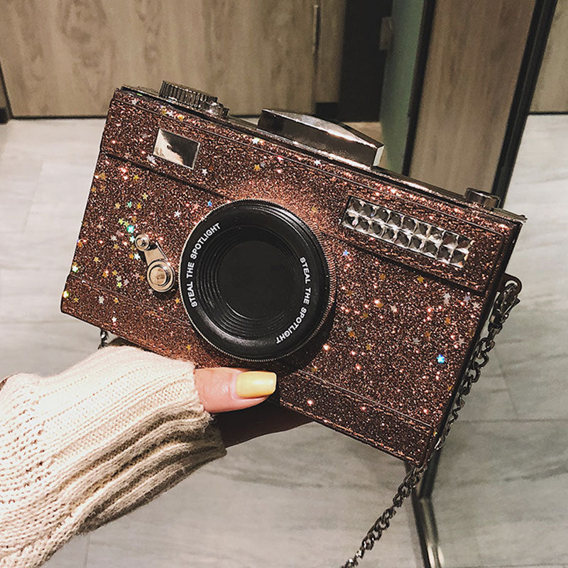 Sequin One Shoulder Crossbody Camera Bag