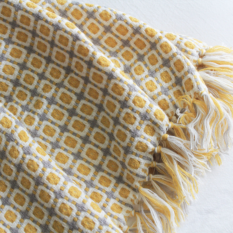 Pastoral Style Blanket INS Knitted Blanket Simple Style Yellow Plaid