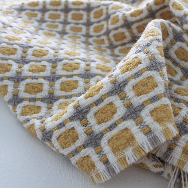 Pastoral Style Blanket INS Knitted Blanket Simple Style Yellow Plaid