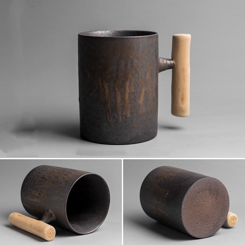 Creative Gilt Glazed Wood Handle Living Room Mug