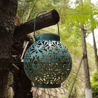 Solar Outdoor Courtyard Wrought Iron Hollow Projection Hanging Lamp