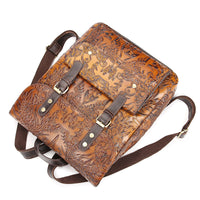 Ethnic Style Hand-embossed Leather Backpack Vertical Casual