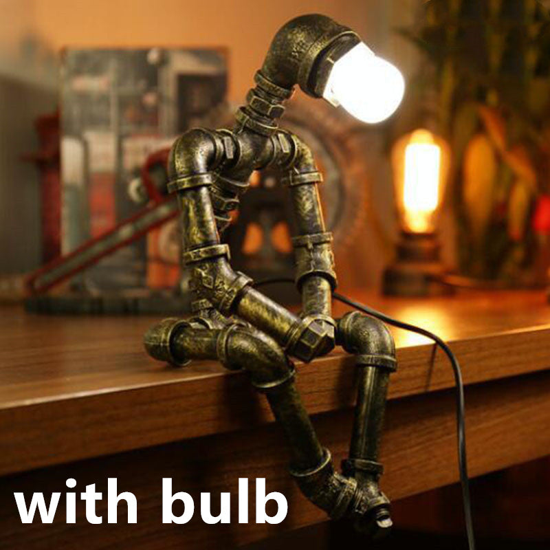 Robot Table Lamp Vintage Loft Iron Pipe