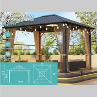 10x12 Hard-top Metal Gazebo, Heavy Duty Gazebo With Mosquito Net