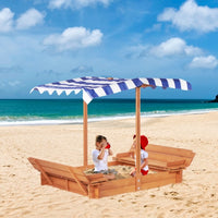 46 Inches Wooden Sandbox With 2 Foldable Benches,