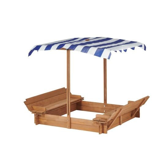 46 Inches Wooden Sandbox With 2 Foldable Benches,