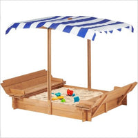 46 Inches Wooden Sandbox With 2 Foldable Benches,