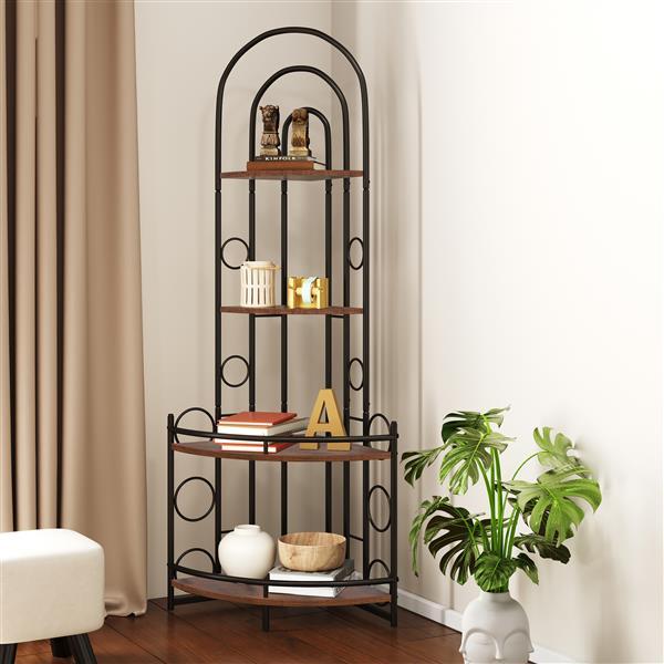 Four-tier Corner Bookshelf, Contemporary Style, Plant Shelves With Metal Frames