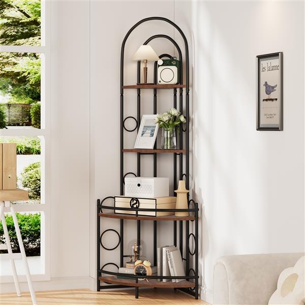 Four-tier Corner Bookshelf, Contemporary Style, Plant Shelves With Metal Frames