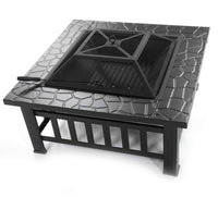 Fire Pit Table 32in Square Metal Firepit Stove Backyard Patio Garden Fireplace For Camping, Outdoor