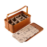 Bamboo Cabas Food Container Double Layer With Lid Rectangular Portable Tea Storage Box