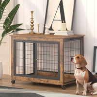 Furniture Dog Cage Crate With Double Doors Rustic Brown