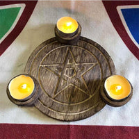 Pentagram wooden candle holder