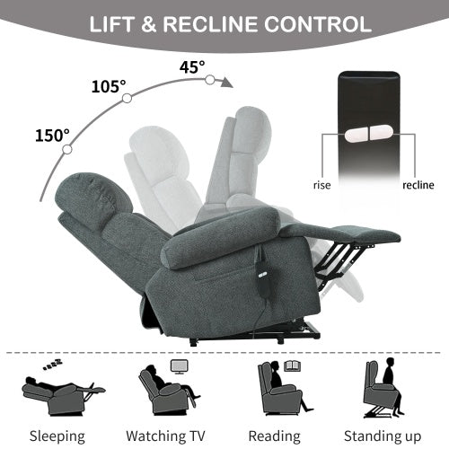 Oversized Power Lift Recliner Chair For Elderly, Electric Fabric Recliner Chair For Seniors, Home Theater Seating,Reclining Sofa Chair With Remote Control,Side Pocket ,Spacious SeatDark Gray