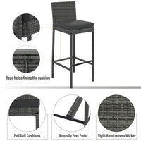 5-Piece Outdoor Patio Wicker Bar Set With Bar Height Chairs & Non-Slip Feet