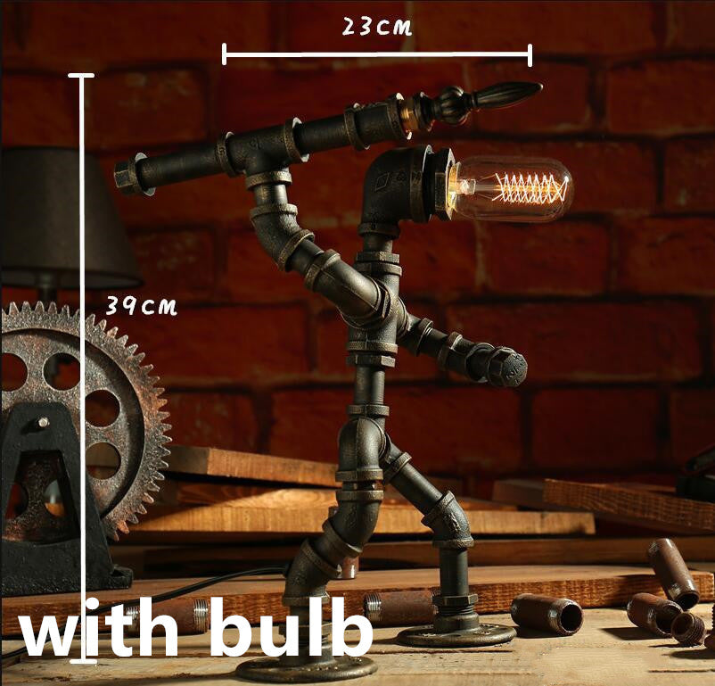 Robot Table Lamp Vintage Loft Iron Pipe