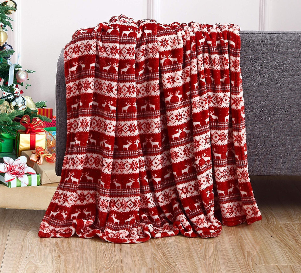 Christmas Elk Snowman Santa Claus Print Blanket Winter Double-sided Flannel Blanket For Sofa Sleeping Shawl