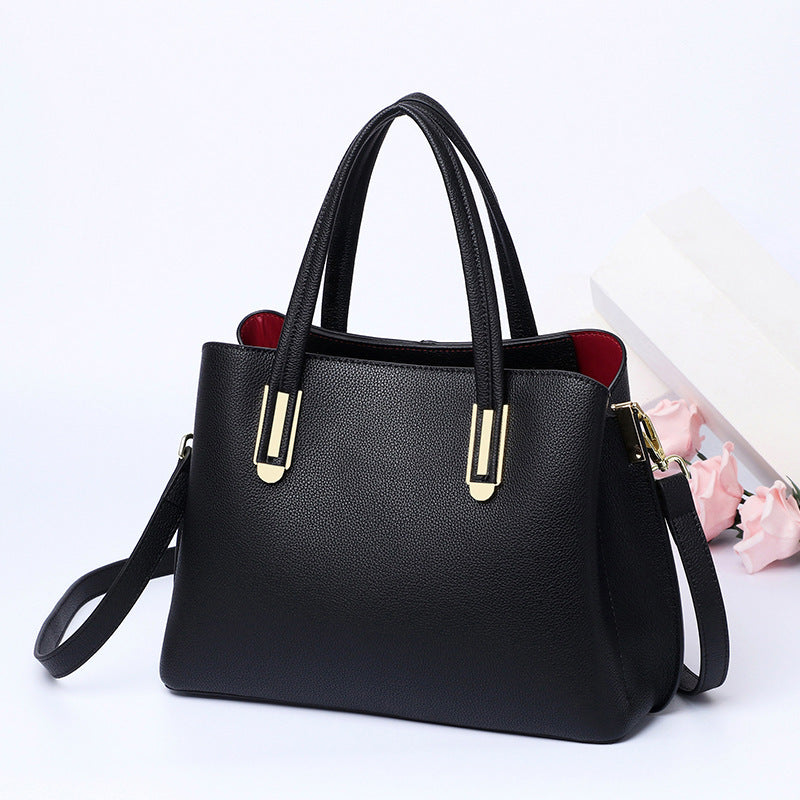 Solid leather middle aged mother bag