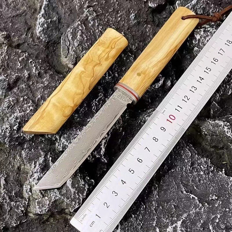 Olivewood Damascus Steel Knife Outdoor Decoration