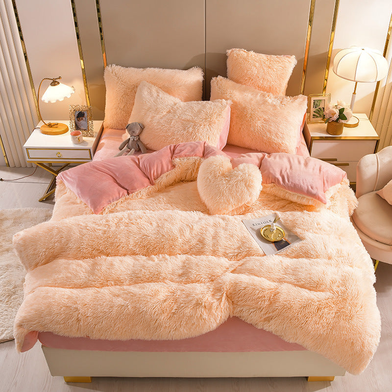 Plush Thickened Warm Mink Fur Four-piece Set