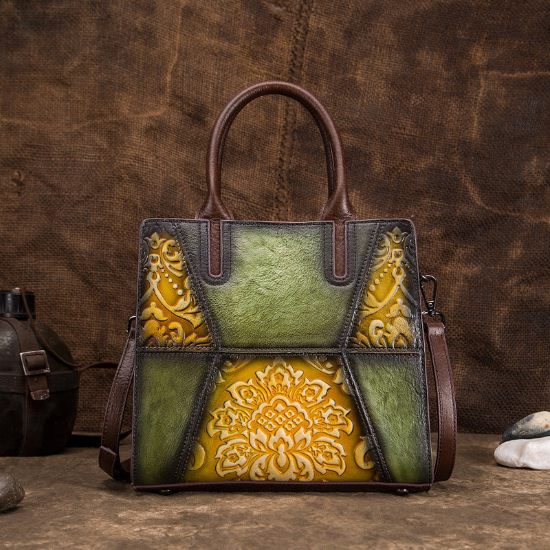 New Style Tree High Leather Retro Handbags Embossed Hand-Painted