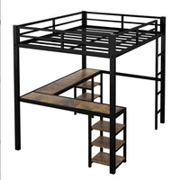 Full Metal Loft Bed With Desk And Shelves, Loft Bed With Ladder And Guardrails, Loft Bed Frame For Bedroom