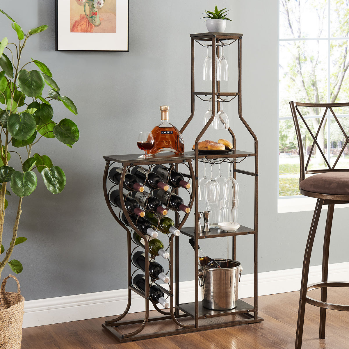 5-tier Freestanding Wine Rack With Hanging Wine Glass Rack And Storage Rack