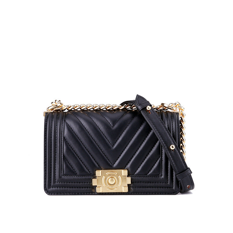 Leather one-shoulder diagonal colorful chain bag