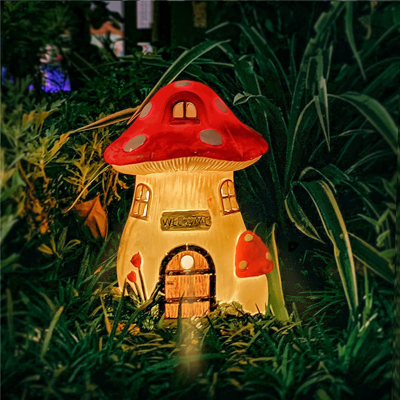 Mushroom House Solar Lamp Resin Handicraft Garden