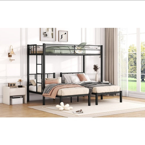 Twin Over Twin Twin Bunk Beds For 3, Twin XL Over Twin Twin Bunk Bed Metal Triple Bunk Bed, Black