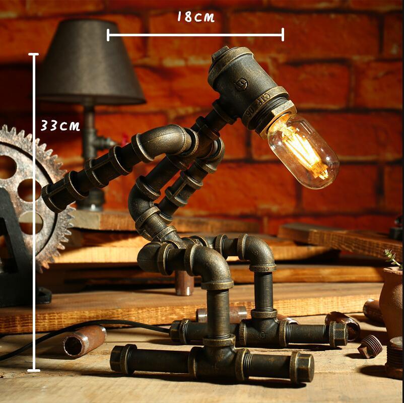 Robot Table Lamp Vintage Loft Iron Pipe