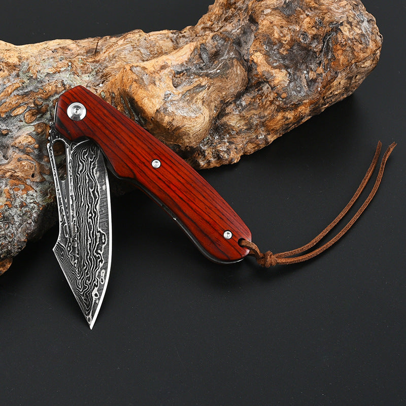 Outdoor Knife Folding Knife With Yellow Sandalwood Handle Survives In Damascus