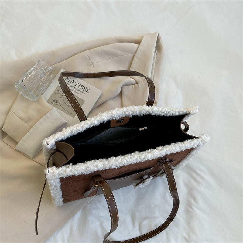 Lamb Fleece Frosted Leather Velvet Bag