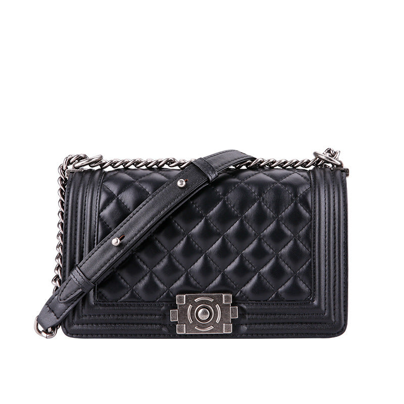 Leather one-shoulder diagonal colorful chain bag