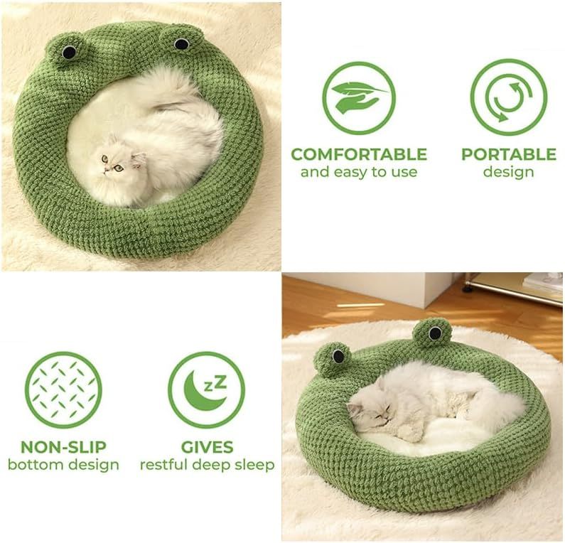 Cartoon Frog Shape Cat Bed House Cat Bed Comfortable Indoor For Cats Or Small Dogs Kennel Cute Pet Cat Nest Cat Nest For Puppy Kitten Rabbit