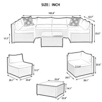 Patio Furniture, Outdoor Furniture, Seasonal PE Wicker Furniture, 7 Set Wicker Furniture With Tempered Glass Coffee Table