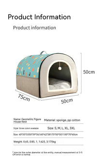 Warm Semi-enclosed Removable And Washable Two-color Geometric Pattern House Kennel