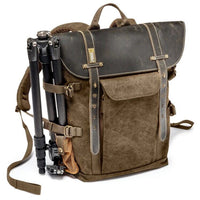 Retro photography backpack camera bag leather and canvas